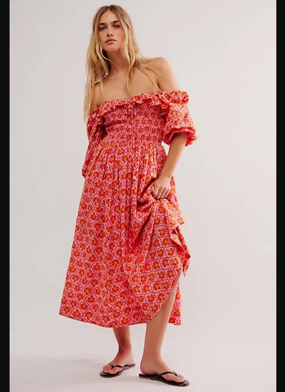 Free People Oasis Midi Dress in Heat Wave Combo Pink Size S NWT